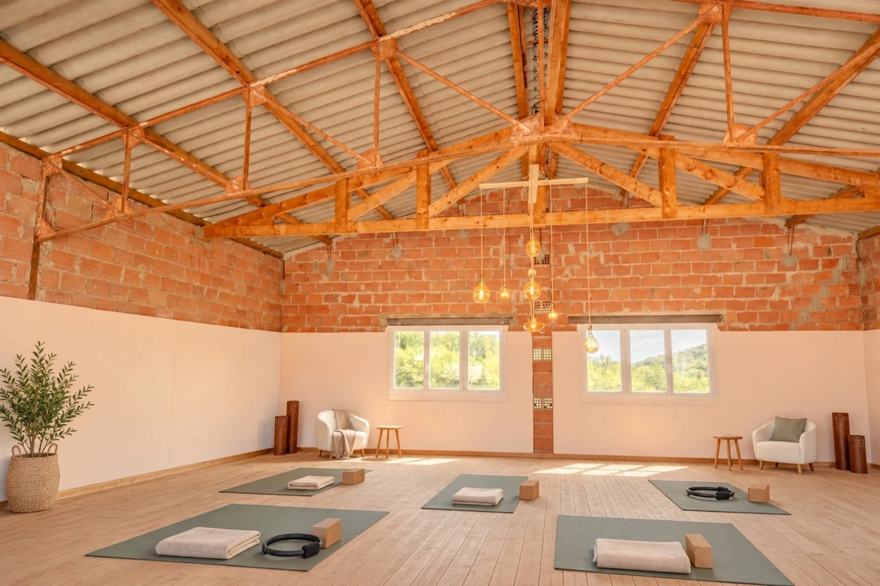 La Bastide seminar room prepared for yoga and Pilates